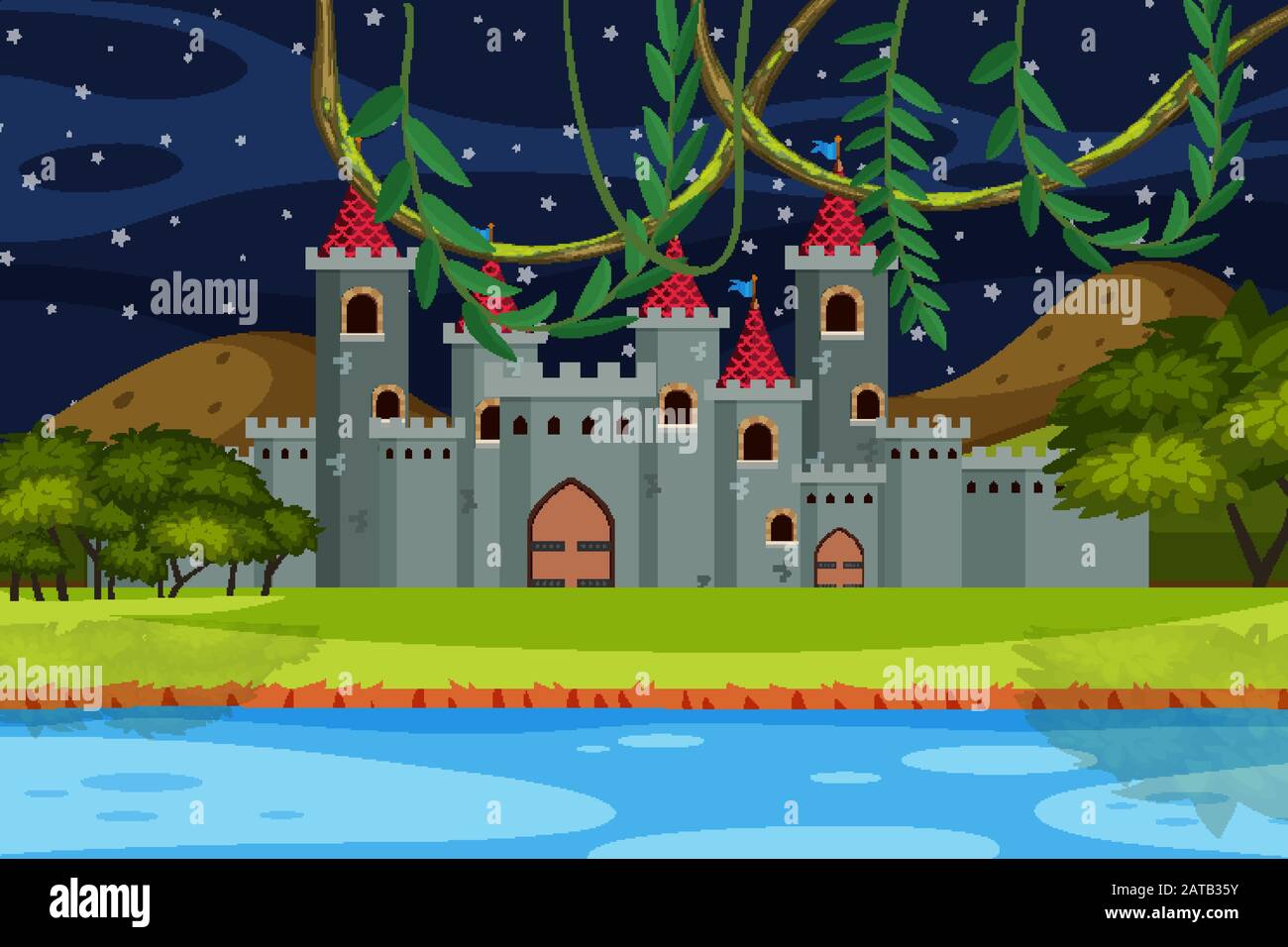 An outdoor scene with castle illustration Stock Vector Image & Art - Alamy