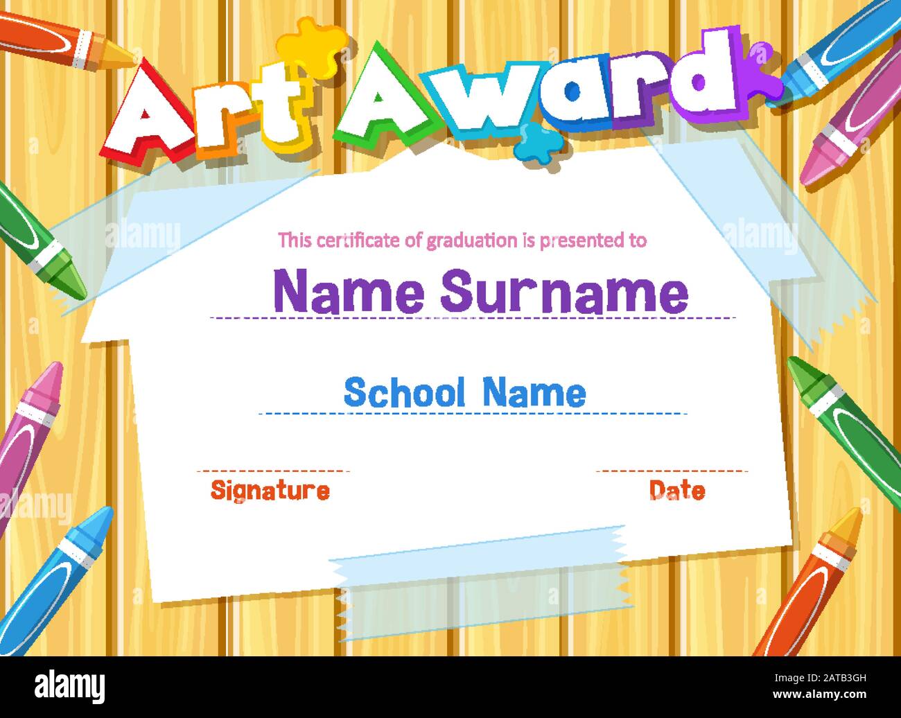 Certificate template for art award with crayons in background ...