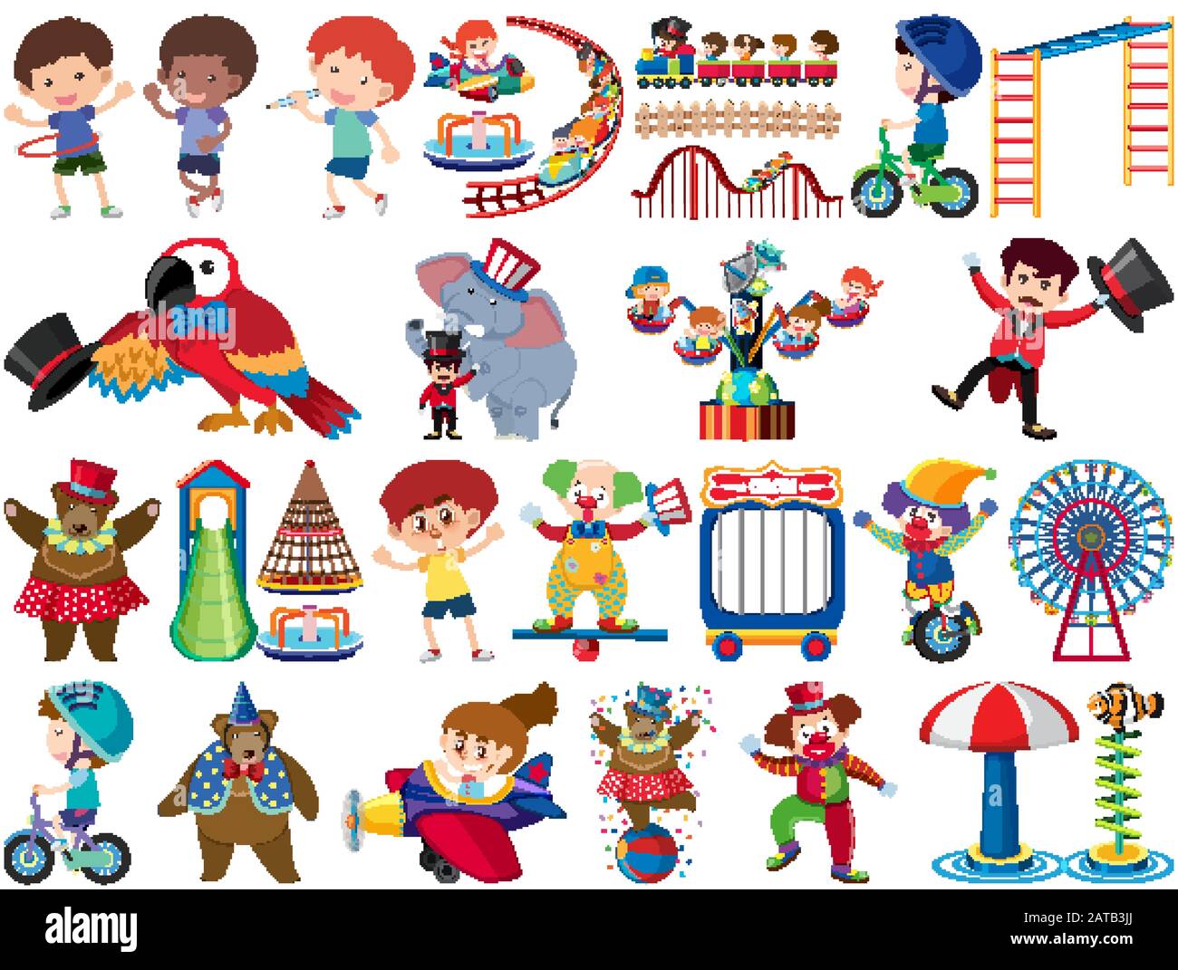 Large set of isolated objects of kids and circus illustration Stock ...