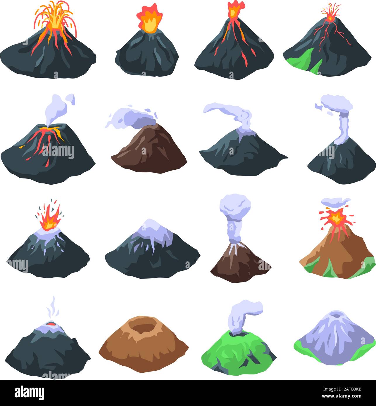 Volcano icons set, isometric style Stock Vector