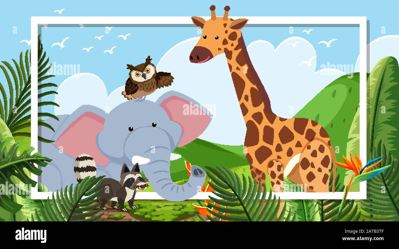Border template with animal theme in background illustration Stock ...