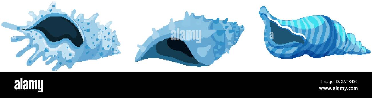 Set of isolated seashells in blue color illustration Stock Vector Image ...