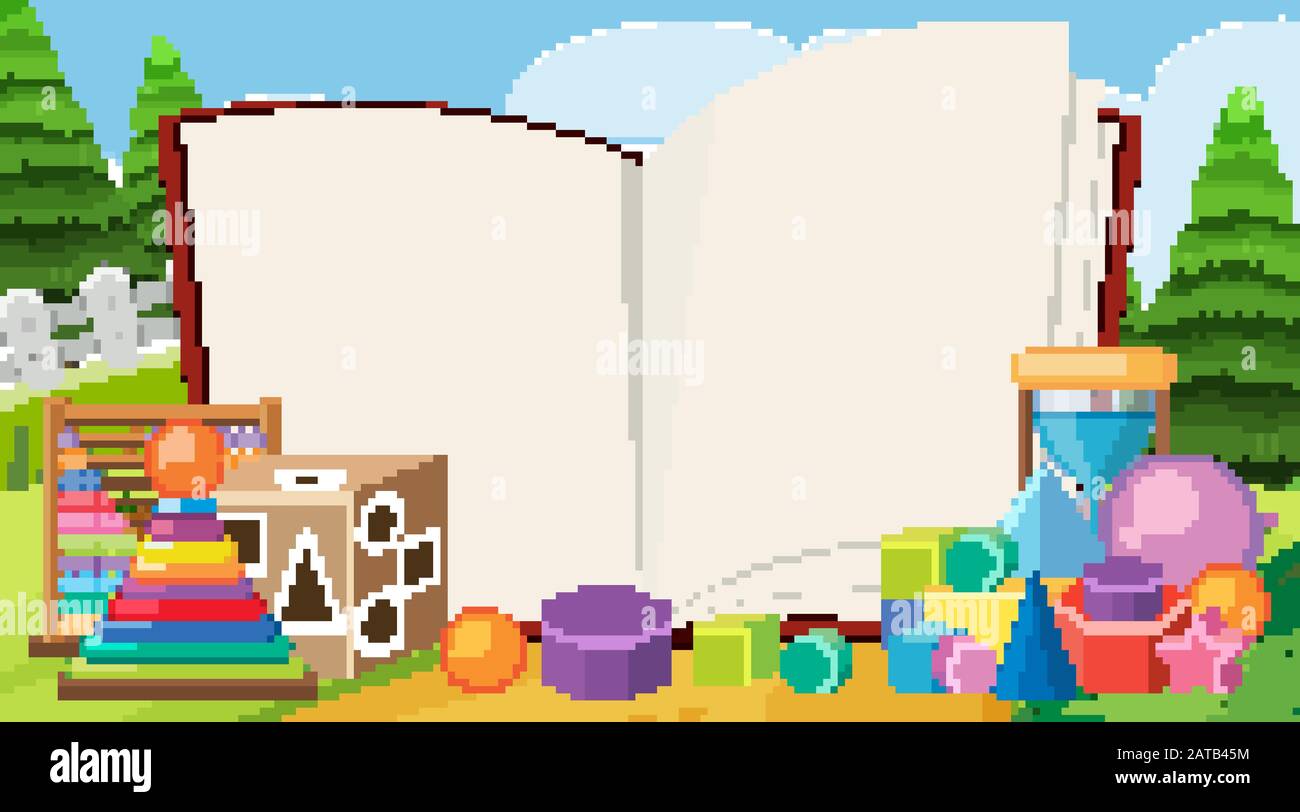 Border template with many toys in the park illustration Stock Vector ...
