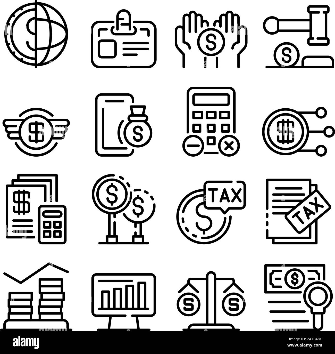 Tax regulation icons set, outline style Stock Vector