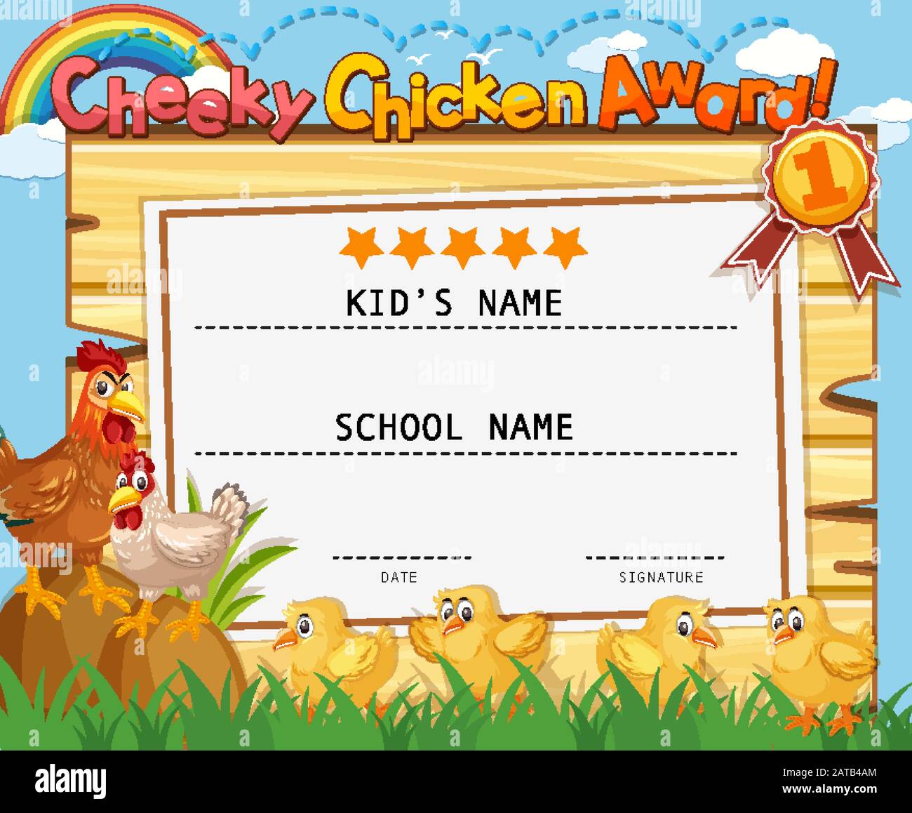 Certificate template for cheeky award with chickens in background ...