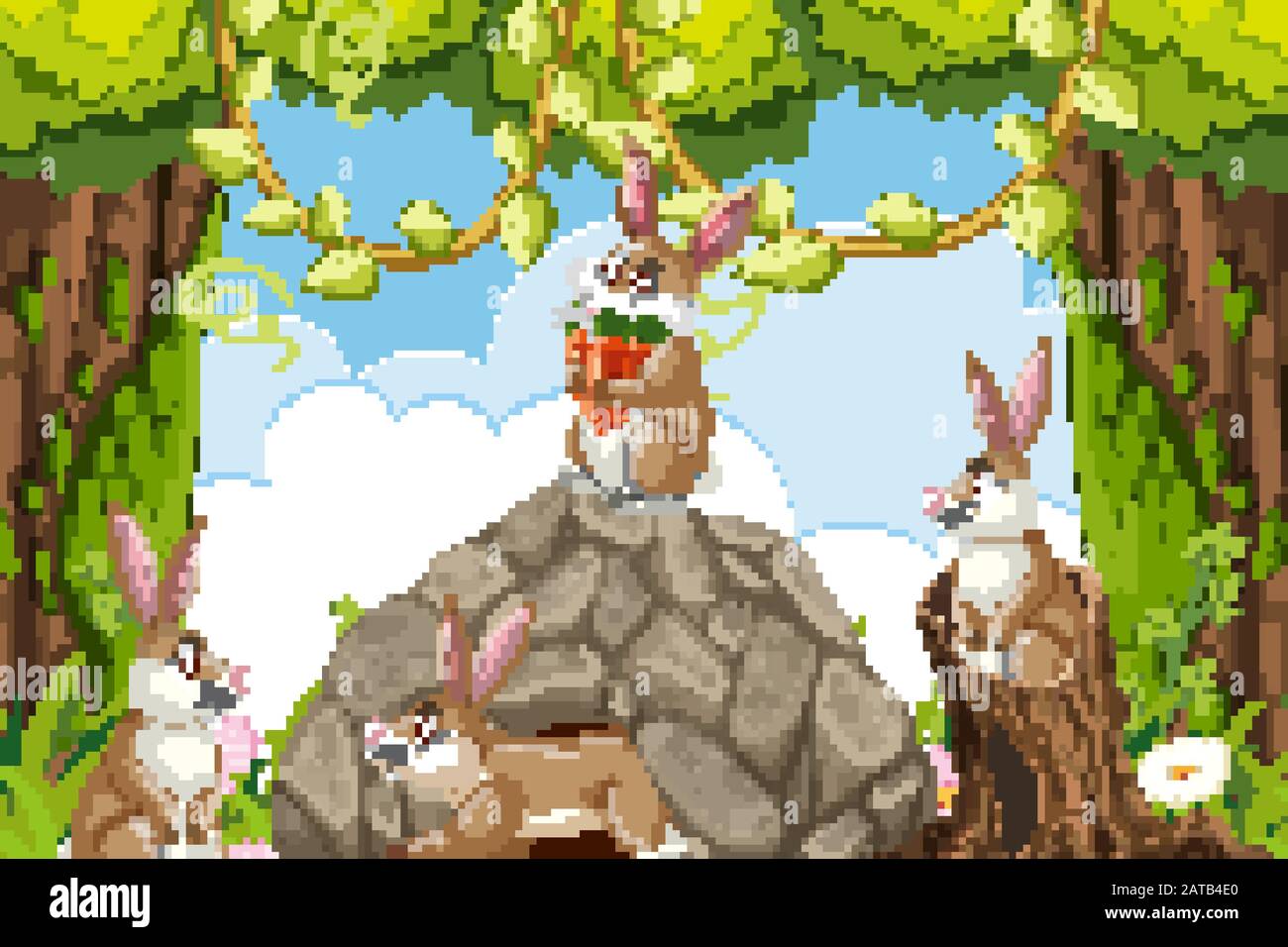 Rabbits in jungle scene illustration Stock Vector Image & Art Alamy