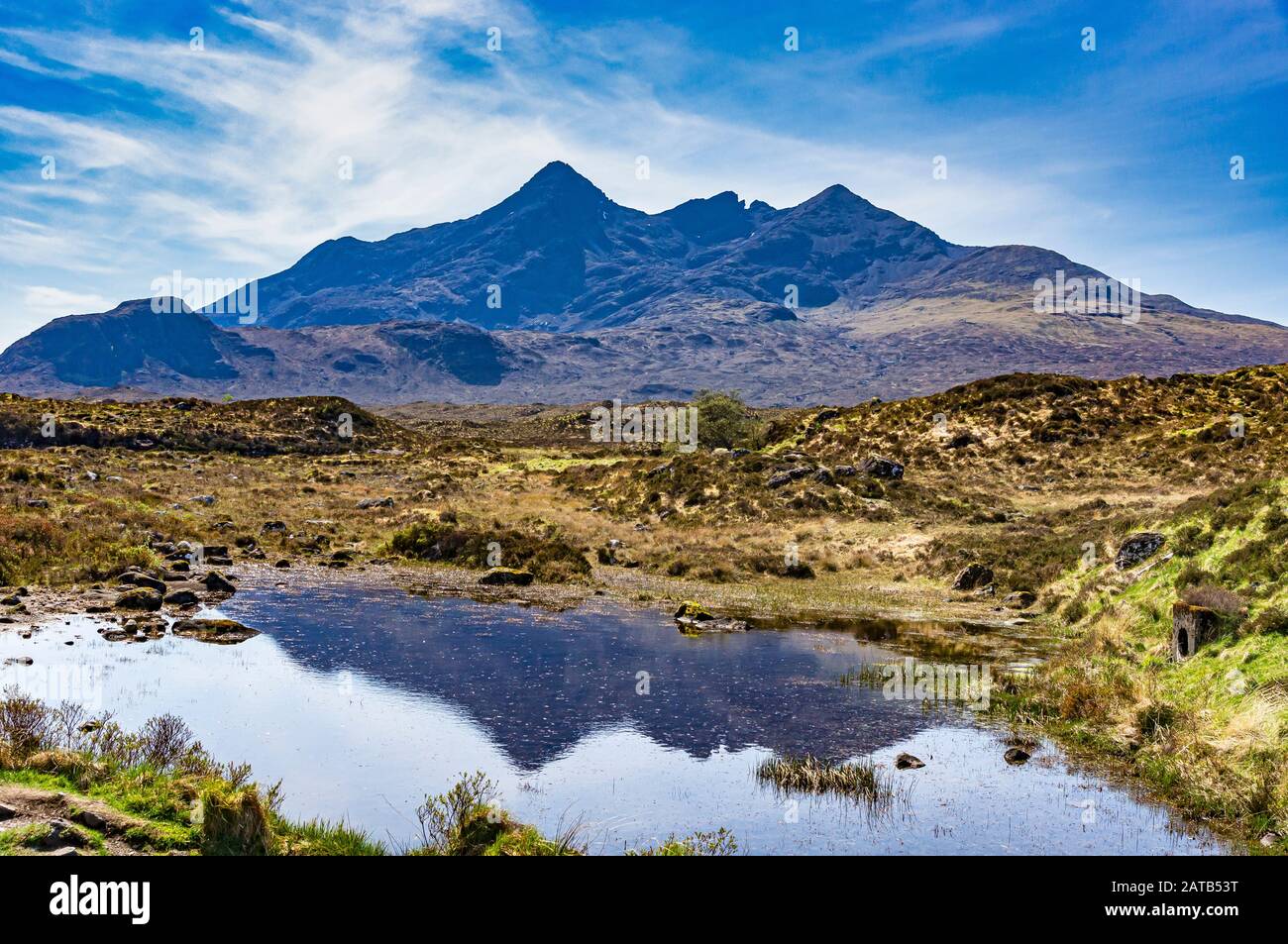 View of the Cuillin mountains on the Isle of Skye inner Hebrides Highland Scotland UK from Glen Sligachan Stock Photo