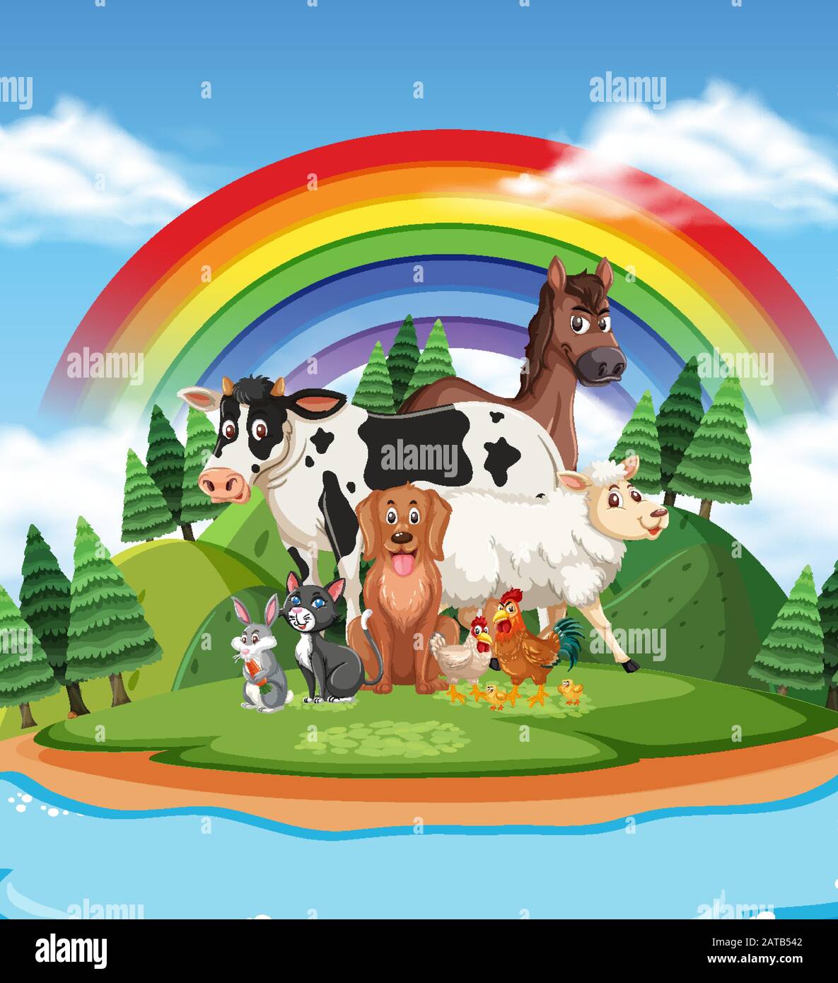 Scene with many wild animals in the park illustration Stock Vector ...