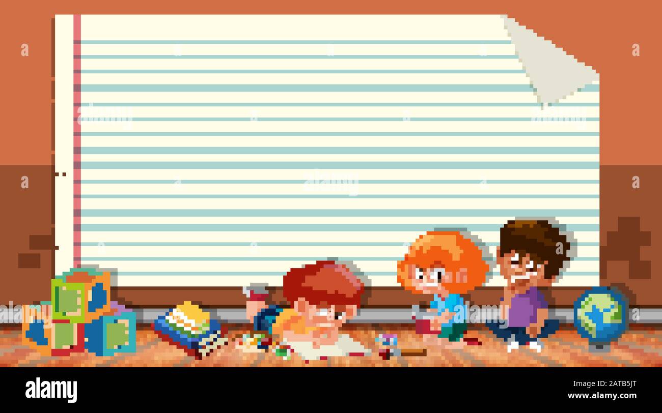 Paper template with kids reading book in background illustration Stock ...