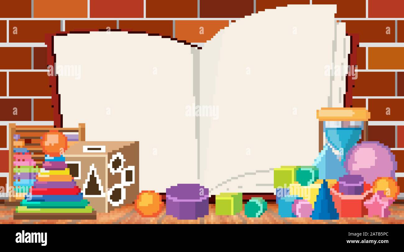 Border template with many shapes and toys illustration Stock Vector ...