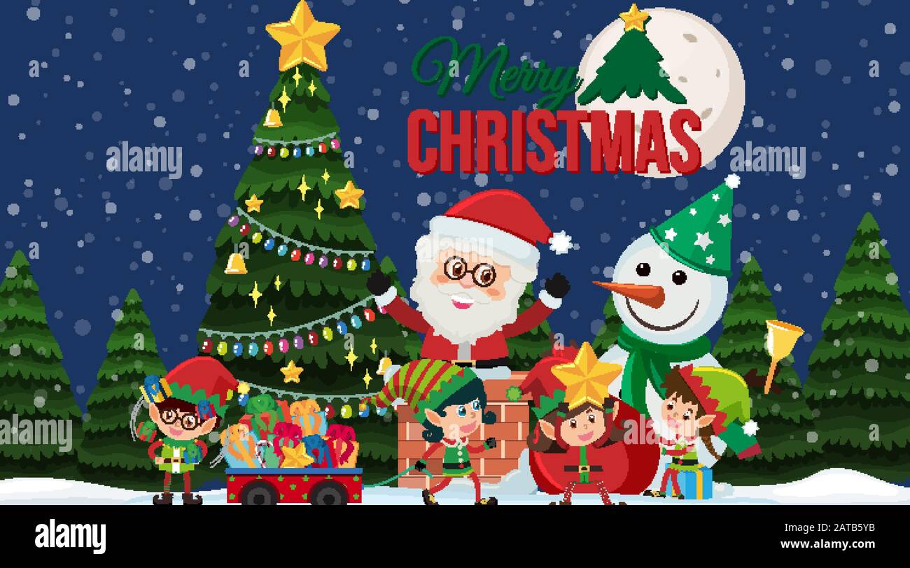 Christmas card with Santa and christmas tree illustration Stock Vector ...