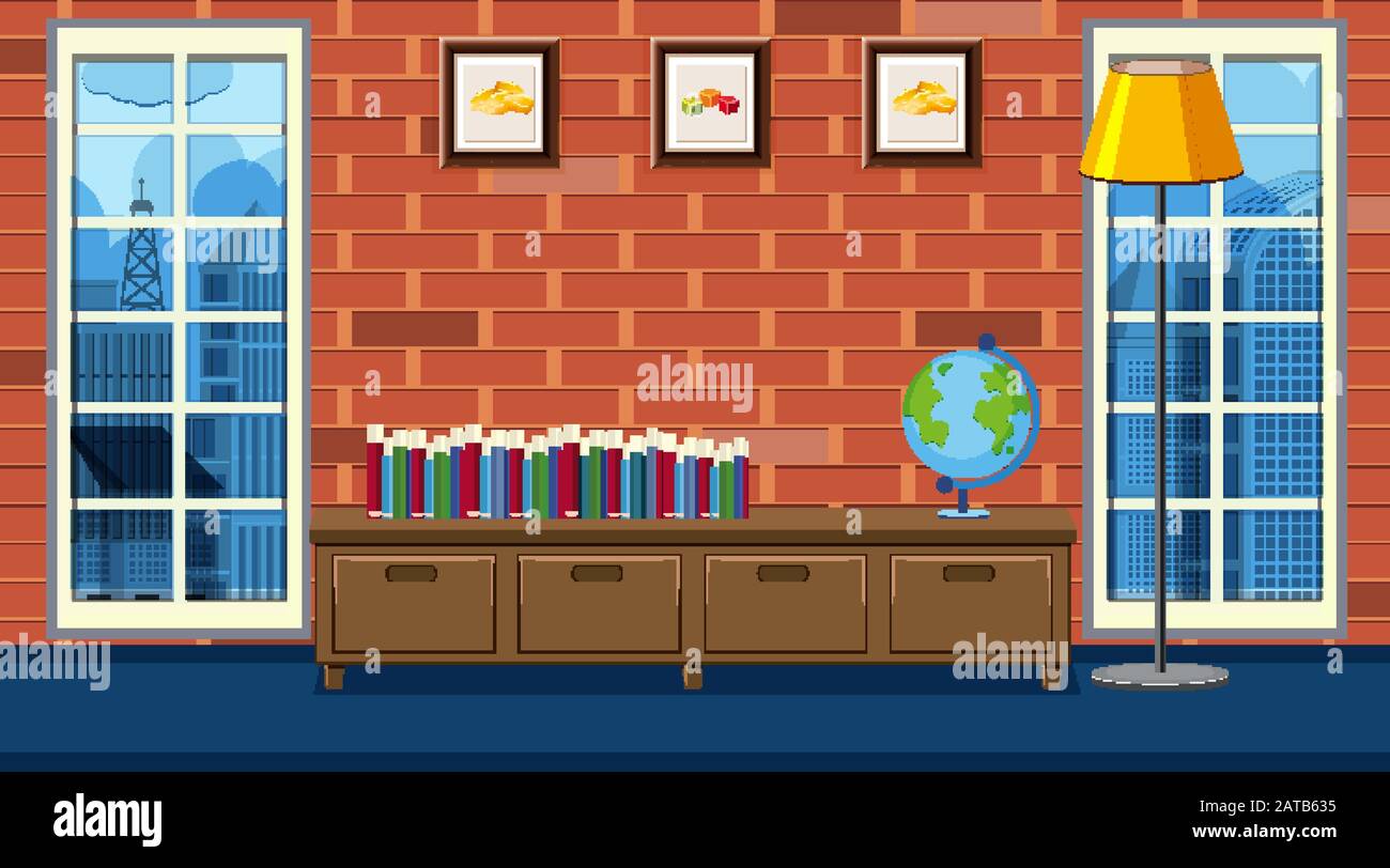 Inside a livng room house with books illustration Stock Vector Image ...