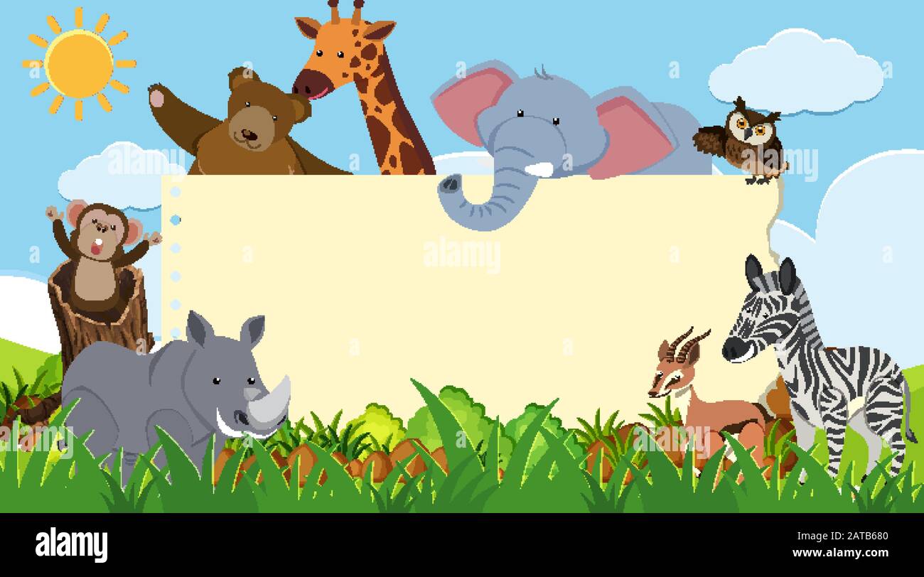 Border template with wild animals in background illustration Stock ...