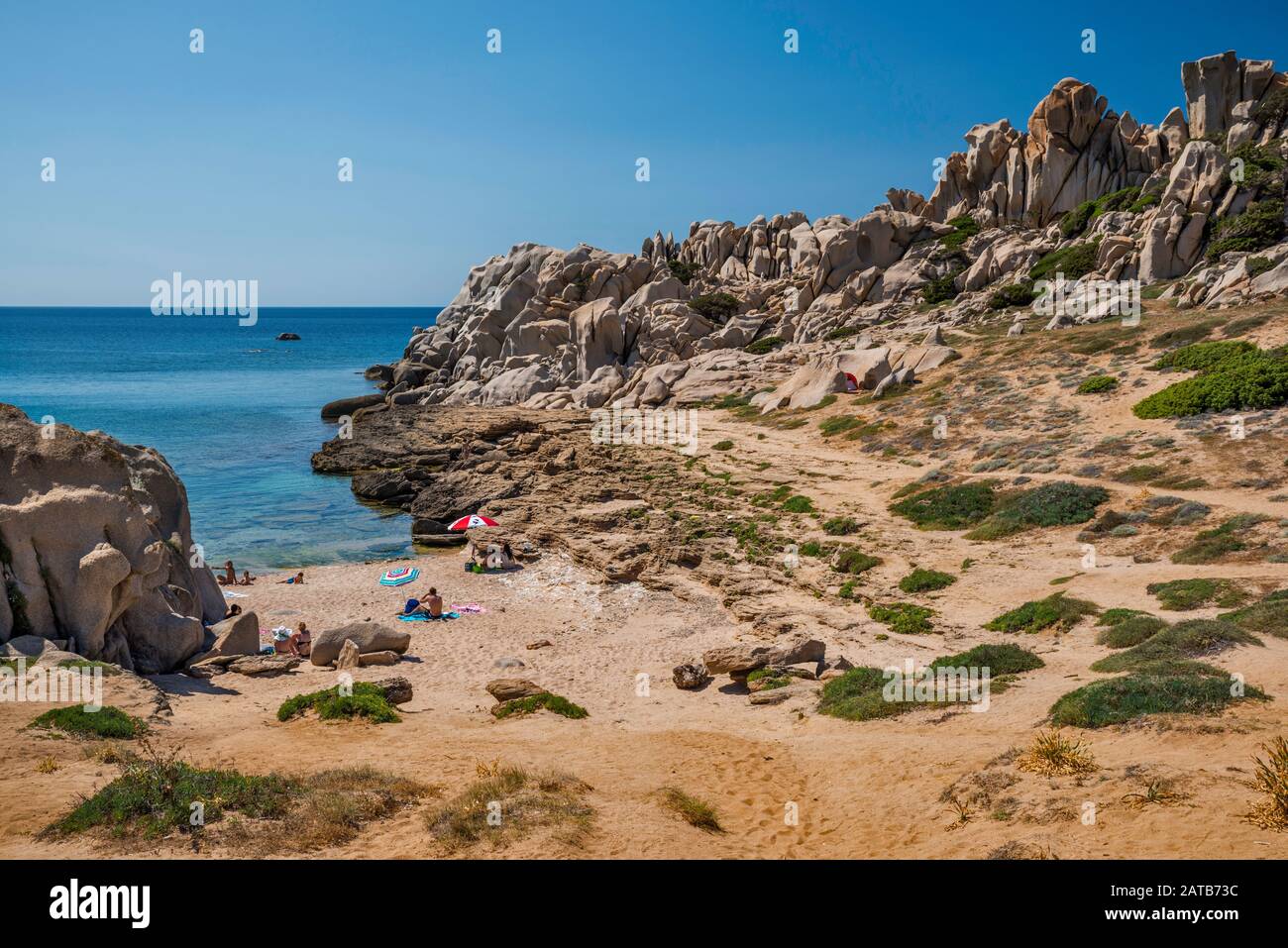 Granite formations over beach at Cala dell'Indiano, Capo Testa, near Santa Teresa di Gallura, Gallura region, Sassari province, Sardinia, Italy Stock Photo