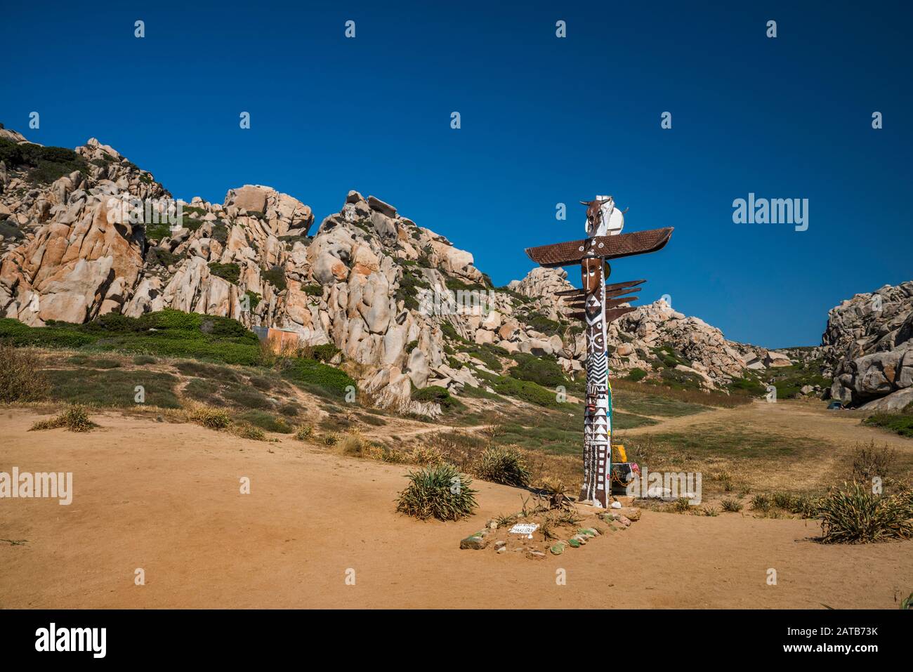 Totem pole, granite formations at Valle della Luna, Capo Testa, near Santa Teresa di Gallura, Gallura region, Sassari province, Sardinia, Italy Stock Photo