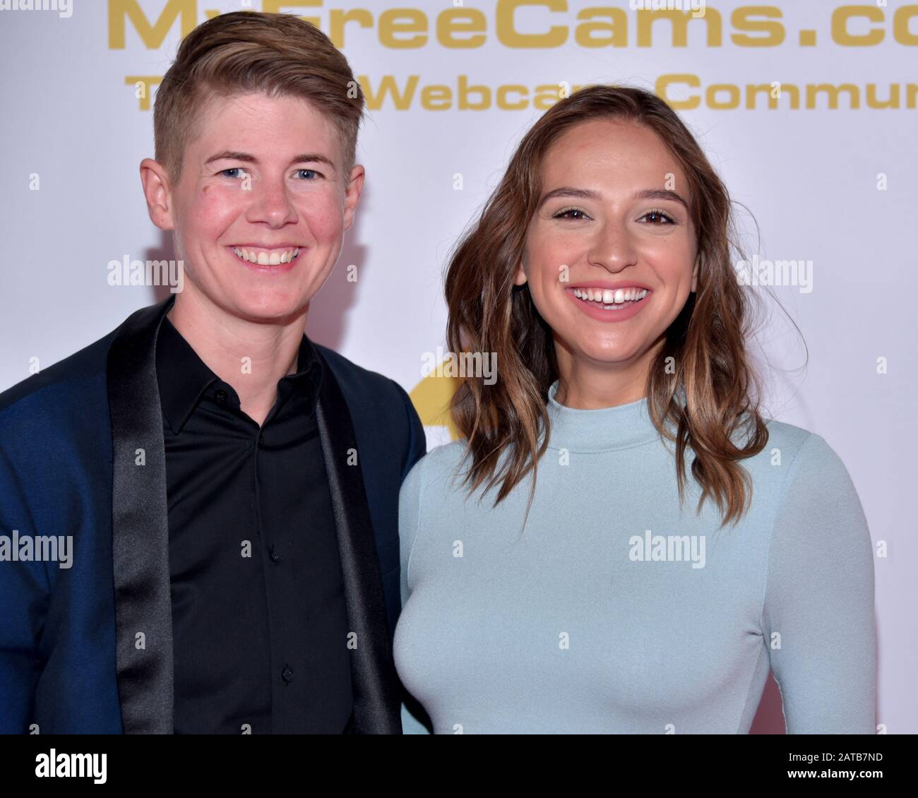 LOS ANGELES, CA, - 01 16:  Producer Bree Mills and Shawna Mills arrive for the 'XBIZ Awards Show 2020' on January 16 2020 at the J.W. Marriott Hotel i Stock Photo