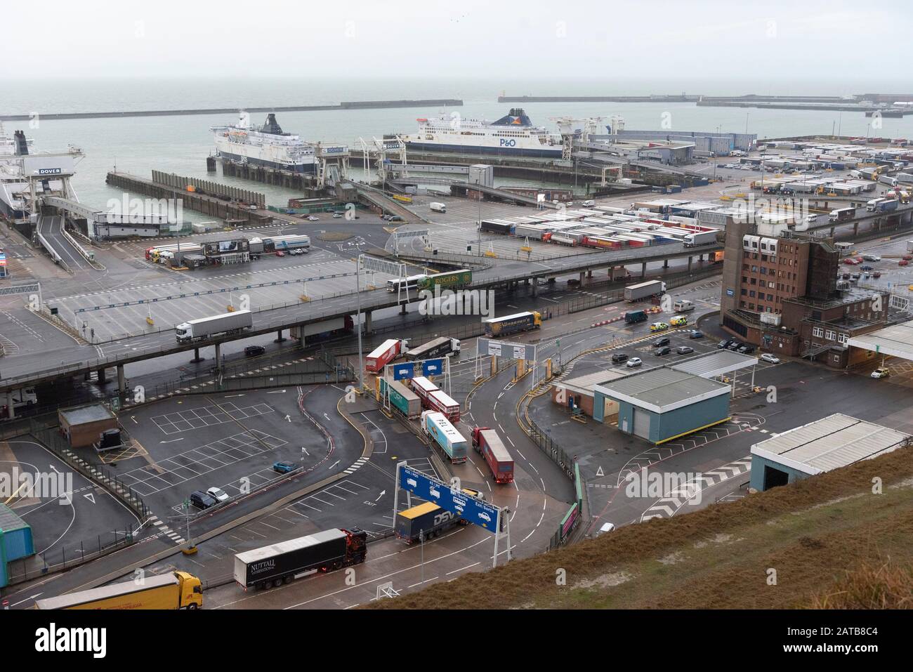 Dover. 1st Feb, 2020. Photo taken on Feb. 1, 2020 shows the Port of Dover on the first day after Brexit in Dover, Britain. Britain officially left the European Union (EU) at 11 p.m. (2300 GMT) Friday, putting an end to its 47-year-long membership of the world's largest trading bloc. Credit: Ray Tang/Xinhua/Alamy Live News Stock Photo