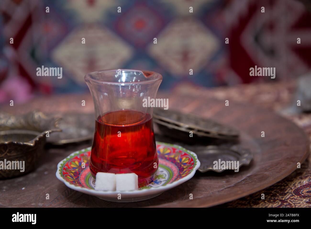Tea in Azerbaijani traditional armudu pear-shaped glass . Azerbaijan ...