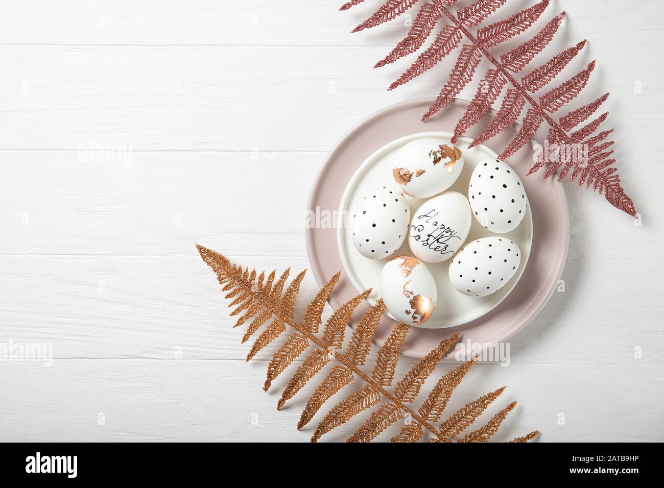 Stylish easter eggs. Beautiful easter composition Stock Photo