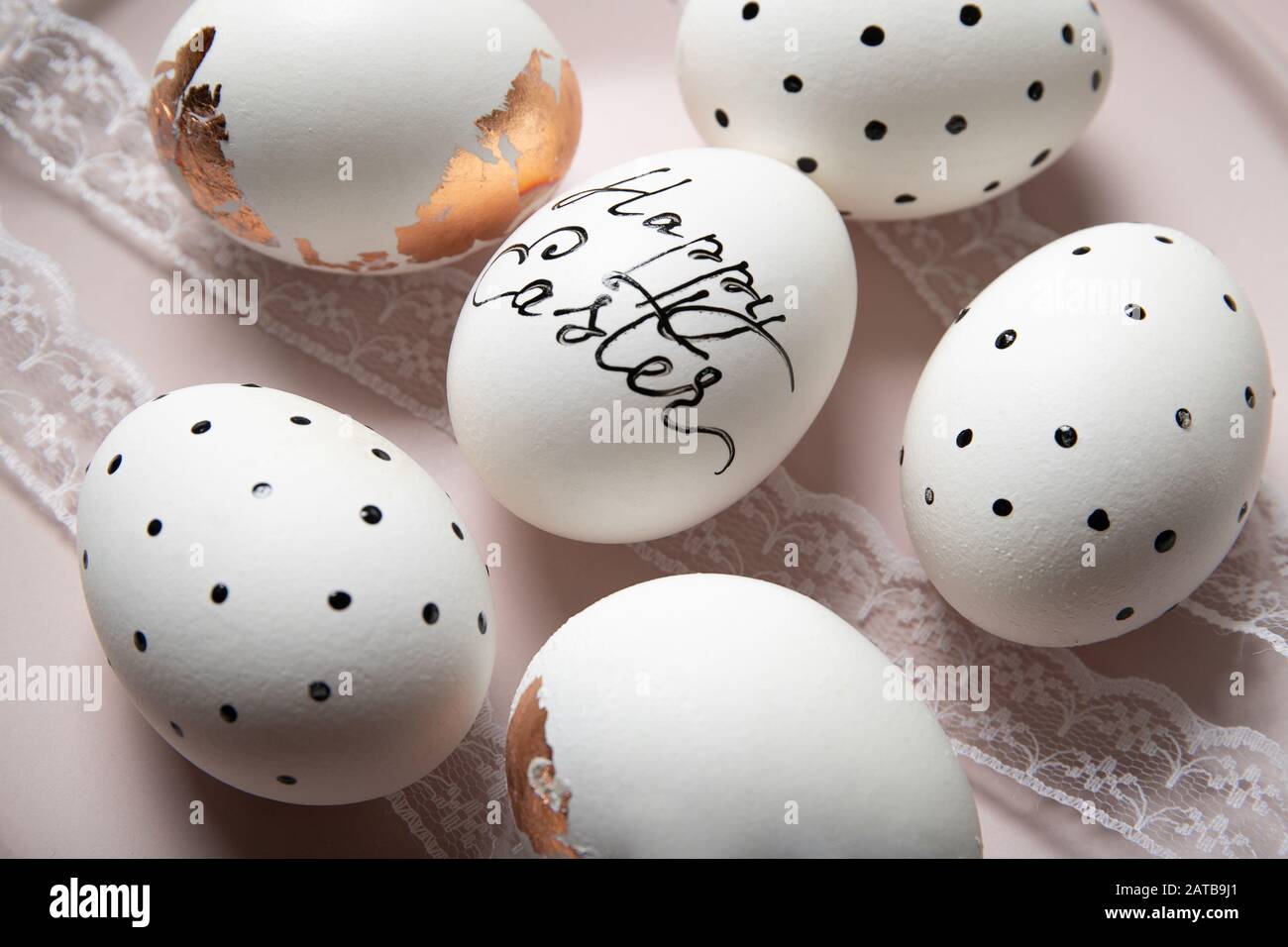 Easter eggs on a plate. Close-up Stock Photo