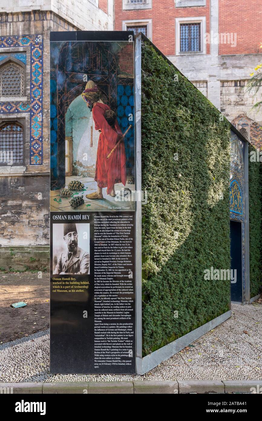 Memorial in Gulhane Park to Osman Hamdi Bey, highly respected 19th Century painter and archaeologist. Istanbul, Turkey Stock Photo