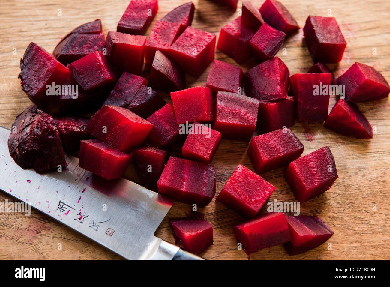 Chopped roasted red beets Stock Photo