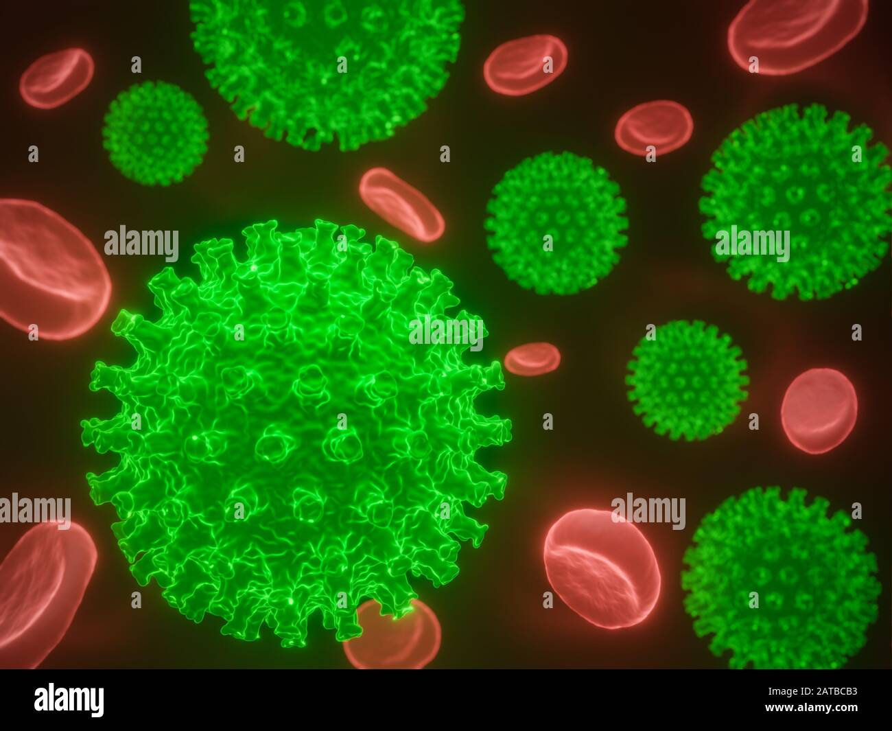 Coronavirus cells in human body. Respiratory virus in microscopic view ...