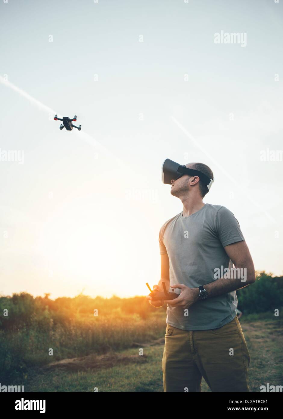 Drone pilot using drone with remote controller and virtual reality