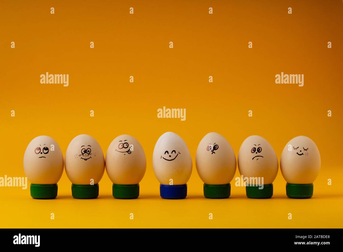 Festive decoration. Happy Easter!  Set of Emoji egg. Smile eggs Stock Photo