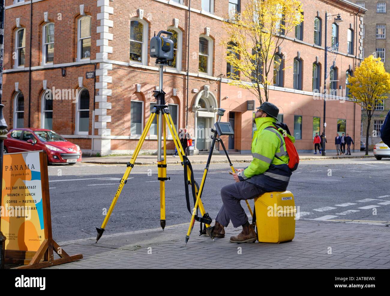 City surveyor graphing building profile in Belfast Stock Photo