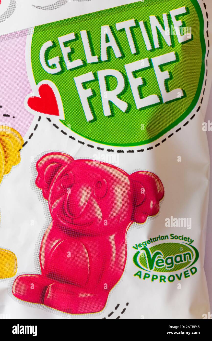 Gelatine Free Vegan Vegetarian Society Approved detail on packet of