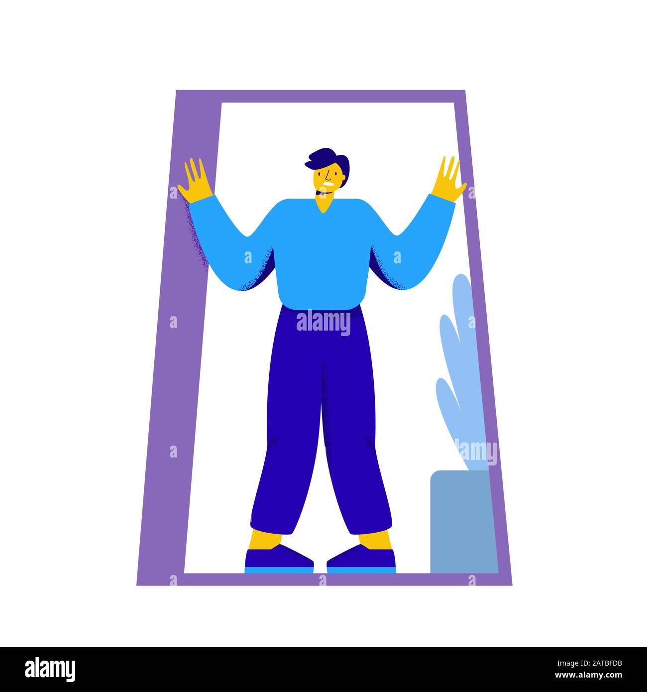 A man is afraid of confined spaces or claustrophobia. Stock Vector