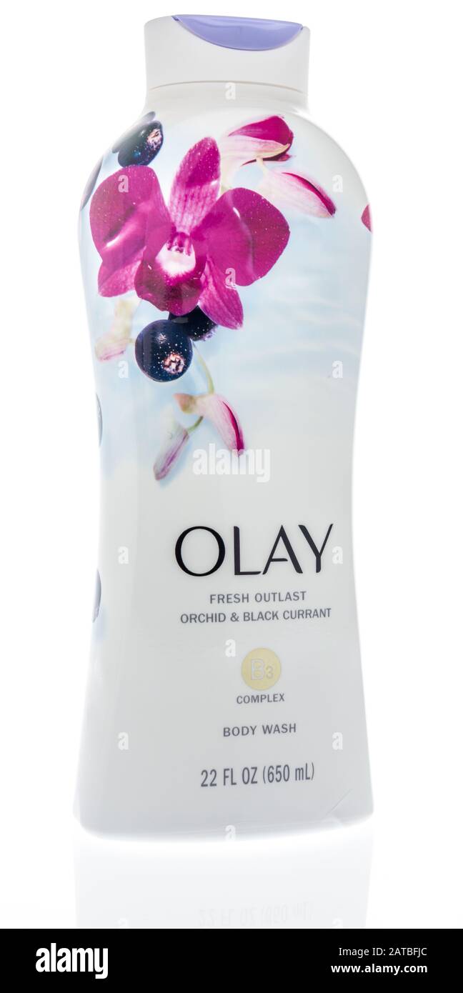 Winneconne, WI - 19 January 2019 : A bottle of Olay body wash complex on an isolated background Stock Photo