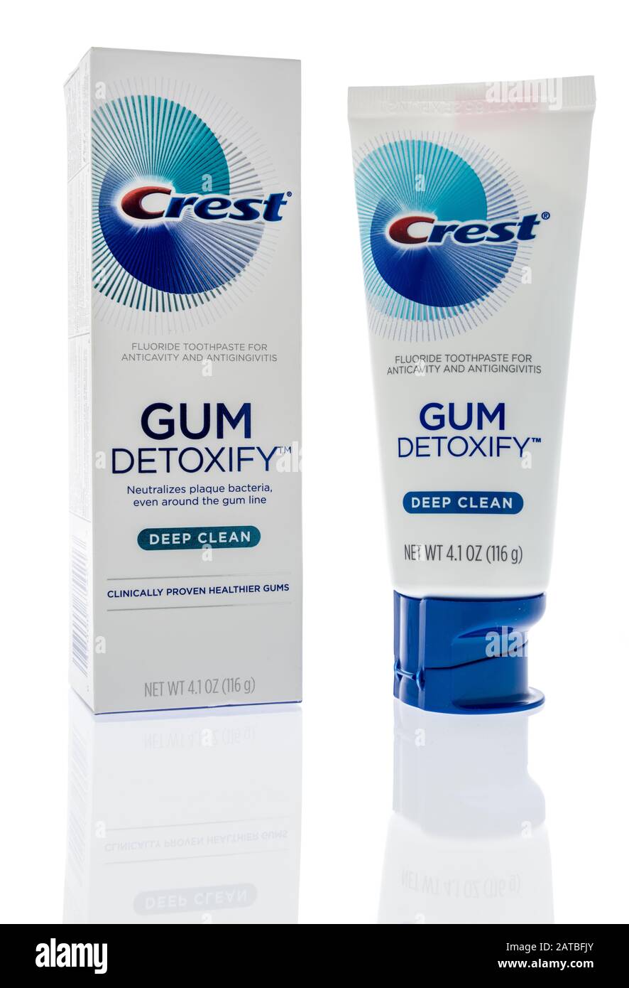 Winneconne, WI - 19 January 2019 : A package of Crest gum detoxify deep clean toothpaste on an isolated background Stock Photo