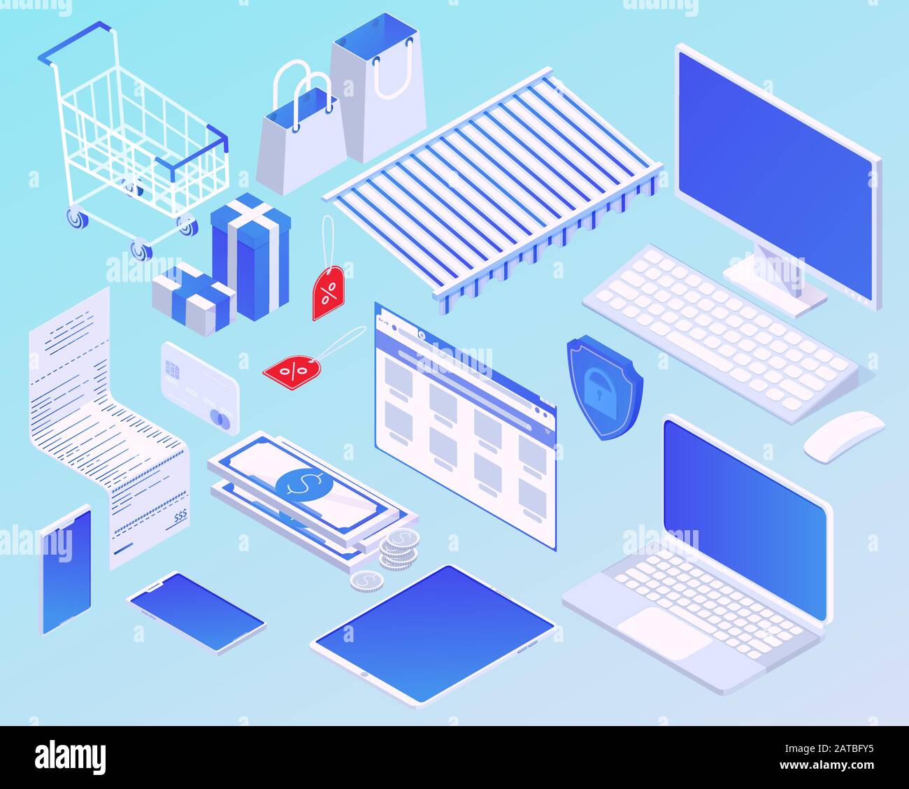 Isometric cartoon online shopping concept vector illustration Stock ...