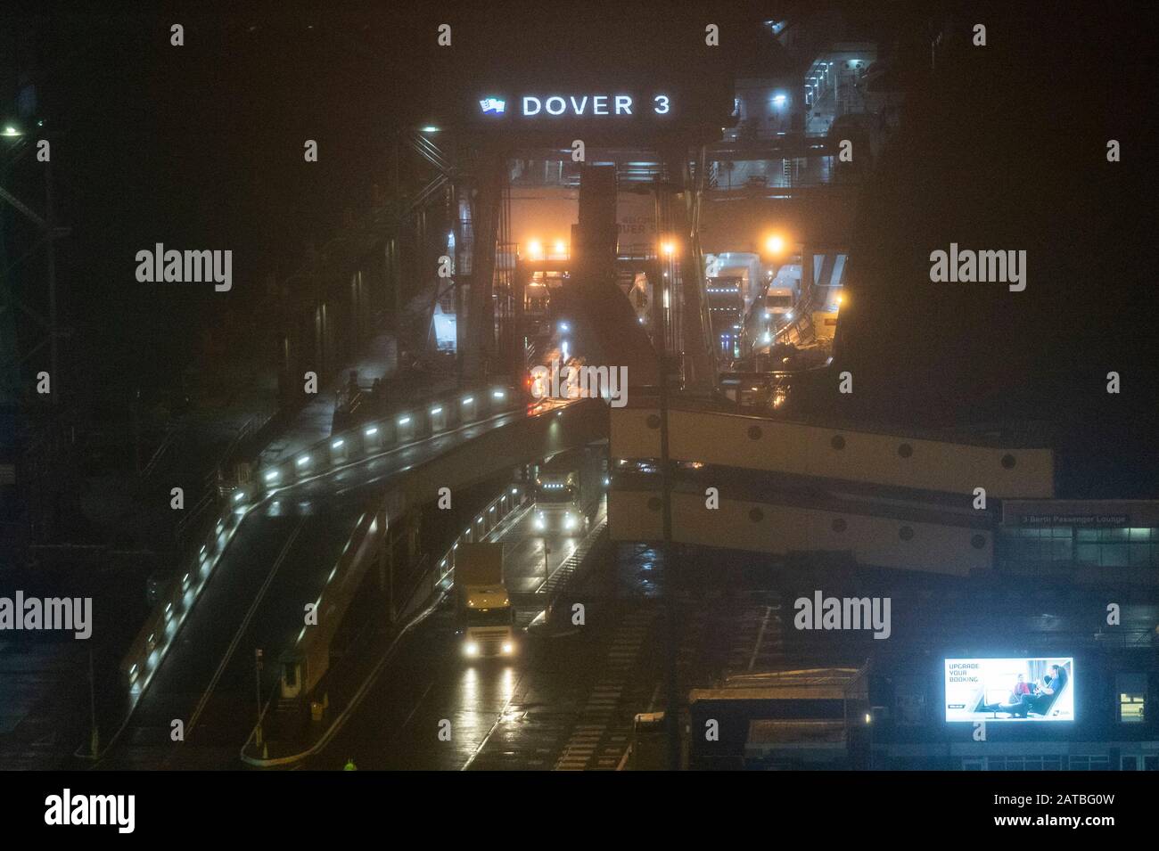Dover, Britain. 31st Jan, 2020. The first ferryboat arrives at Port of Dover on the first day after Brexit in Dover, Britain, Jan. 31, 2020. Britain officially left the European Union (EU) at 11 p.m. (2300 GMT) Friday, putting an end to its 47-year-long membership of the world's largest trading bloc. Credit: Ray Tang/Xinhua/Alamy Live News Stock Photo