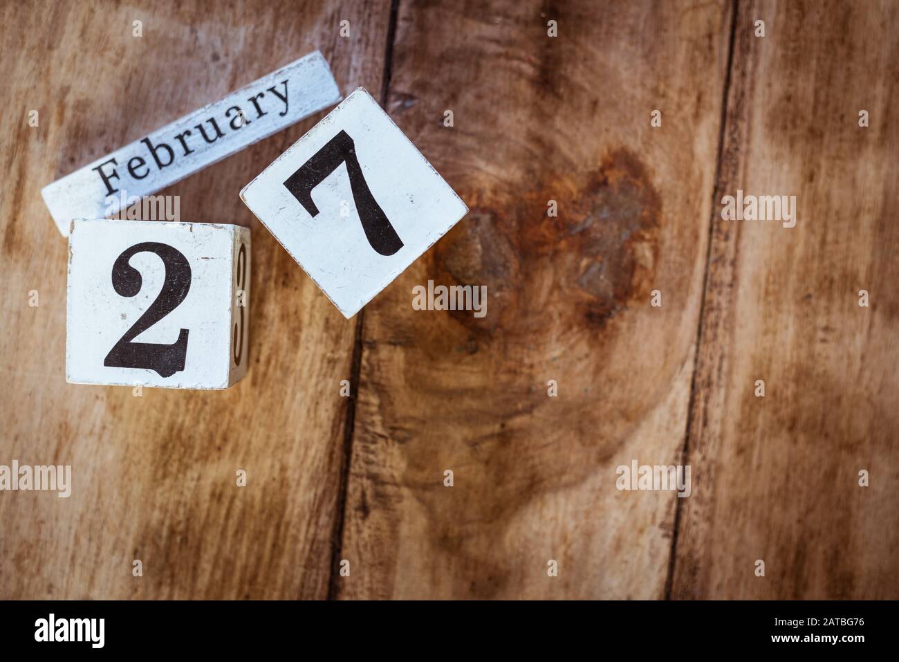 February 27th. Day 27 of February month, white calendar blocks on