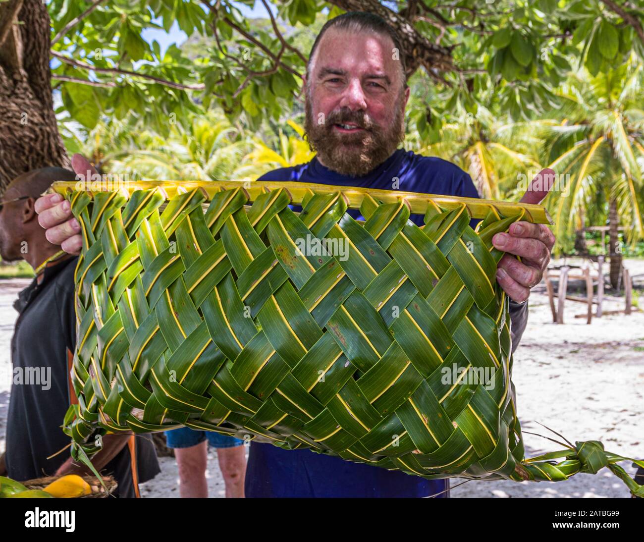 Basket made of tropical leaves in Papua New Guinea Stock Photo