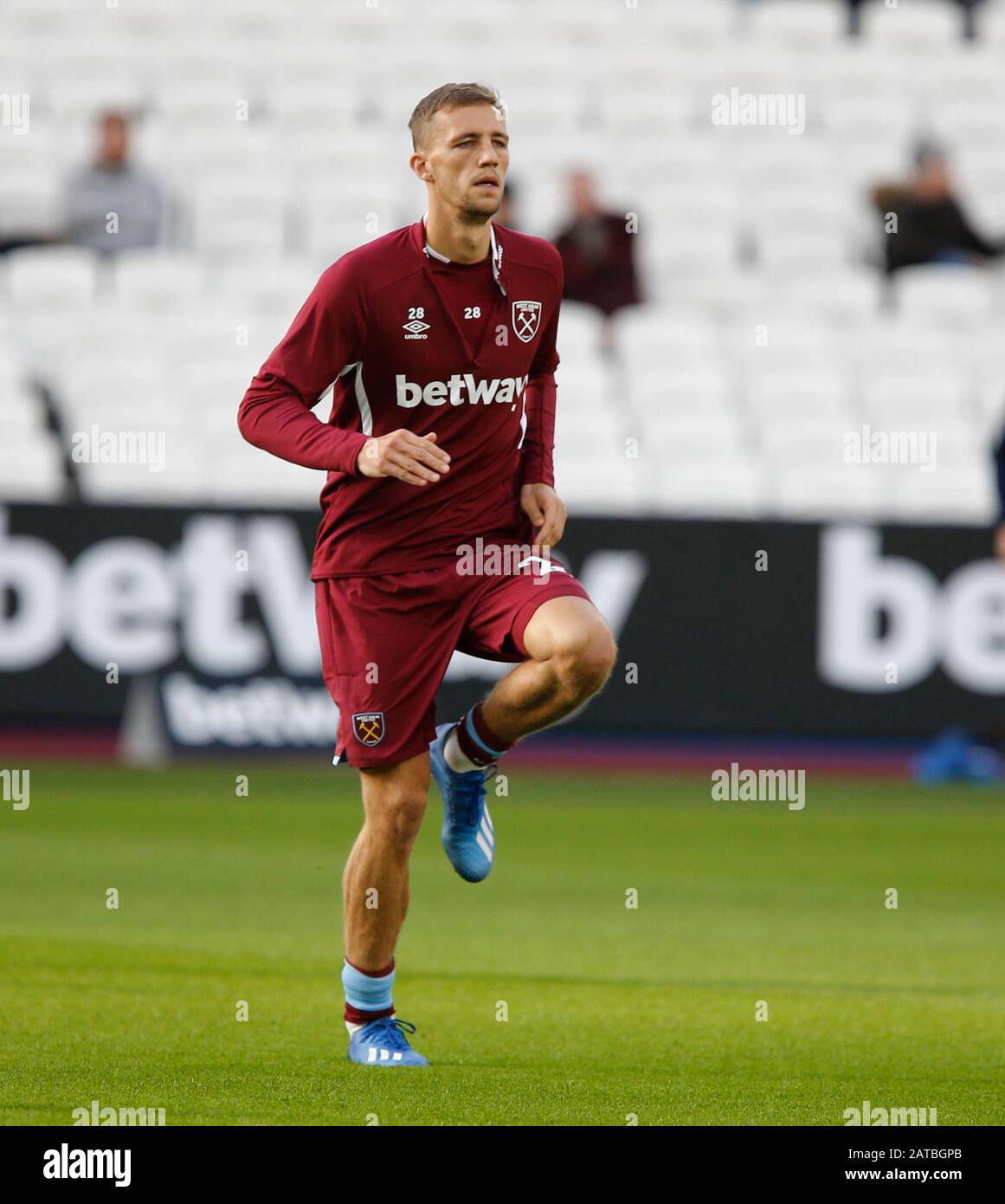 London Stadium London Uk 1st Feb 2020 English Premier League Football West Ham United Versus Brighton And Hove Albion New Signing Tomas Soucek Begins His Warm Up Ahead Of His Debut For