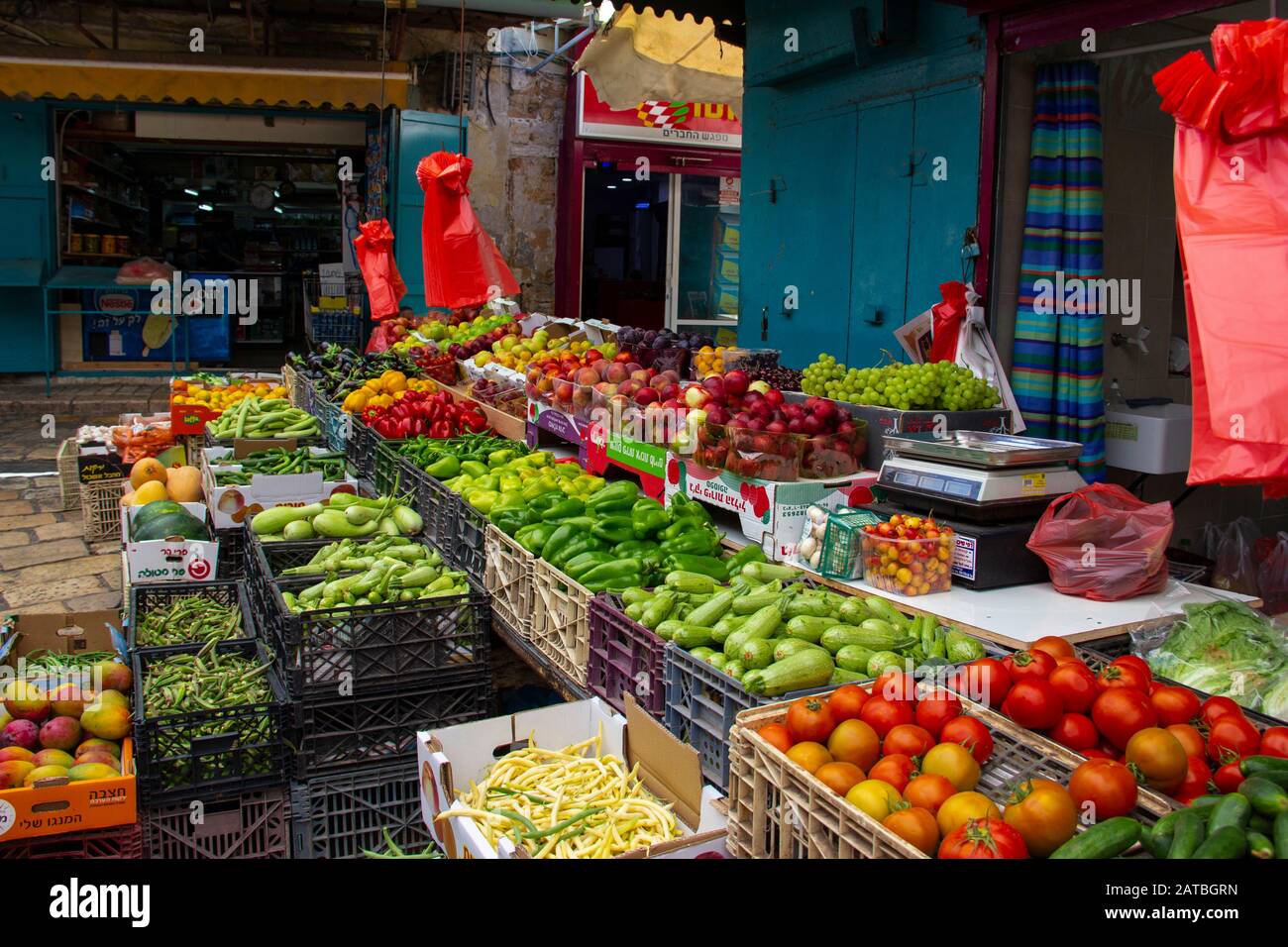 Fruit and vegetable stand in the Acre market Stock Photo