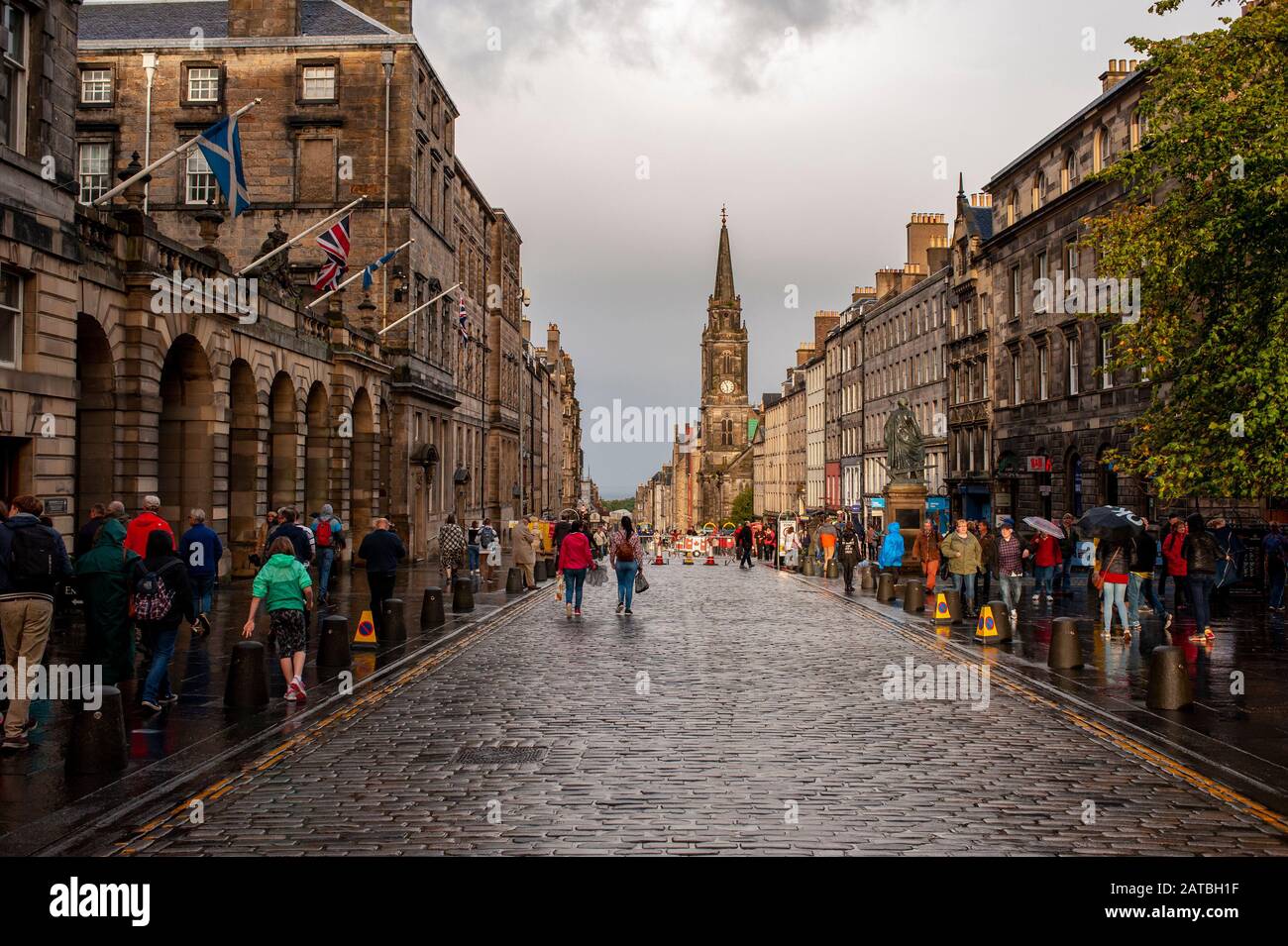 High Street and Tron Kirk in Edinburgh Roral mile , old town. Edinburgh