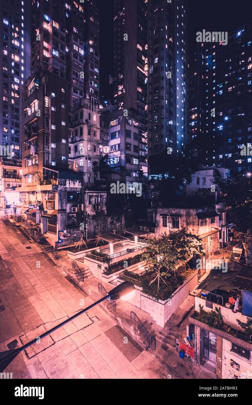 HongKong cityscape at night, Hong Kong city at night - Stock Photo