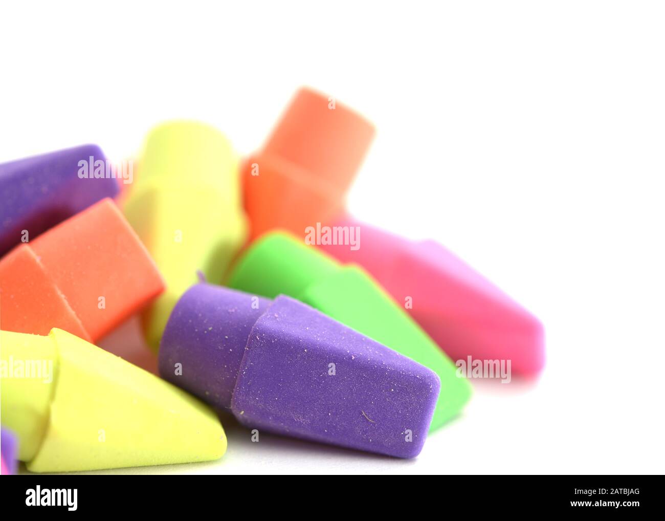 A group colorful erasers on white Stock Photo