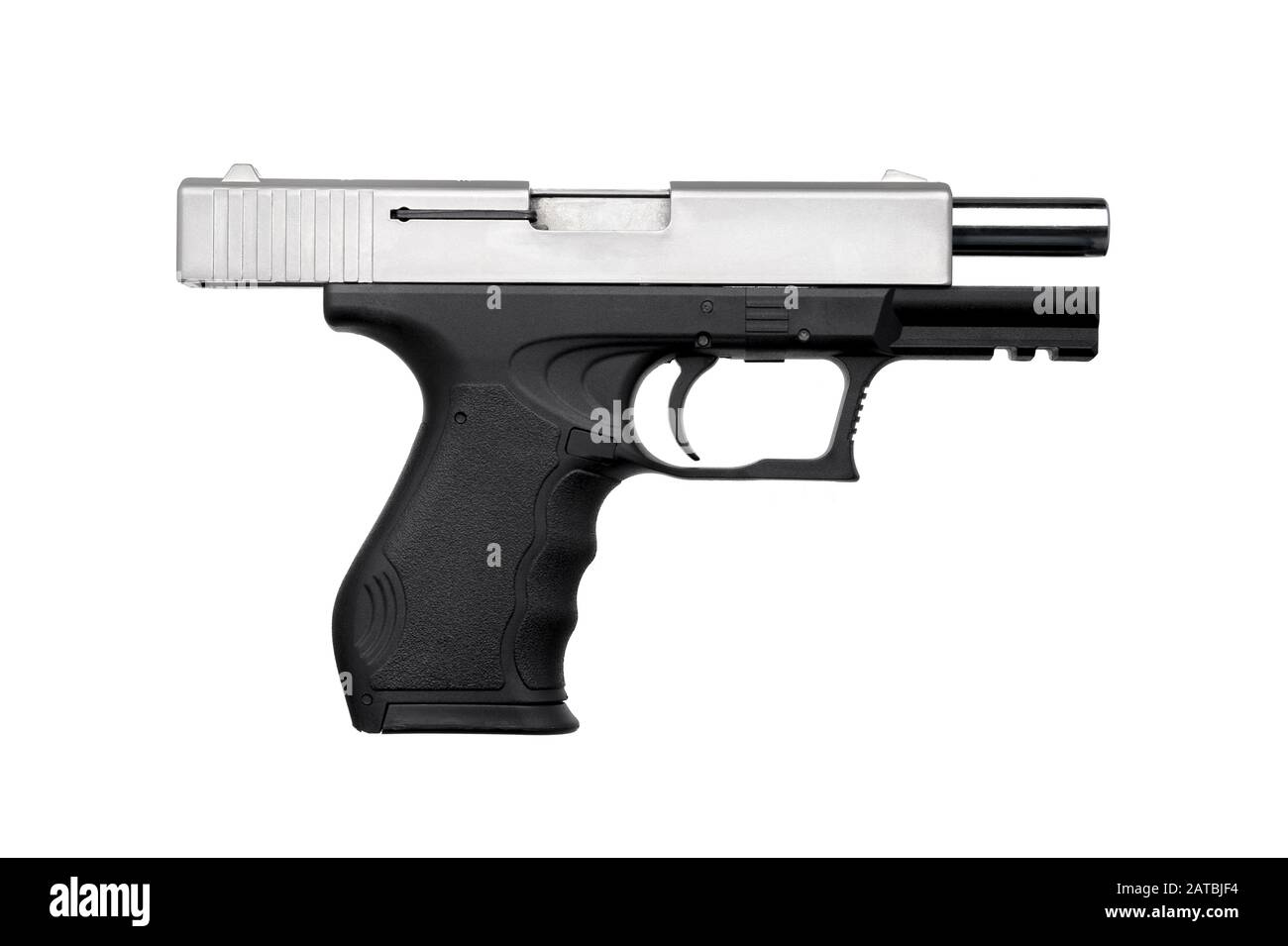 Black silver pistol isolated on white background Stock Photo - Alamy