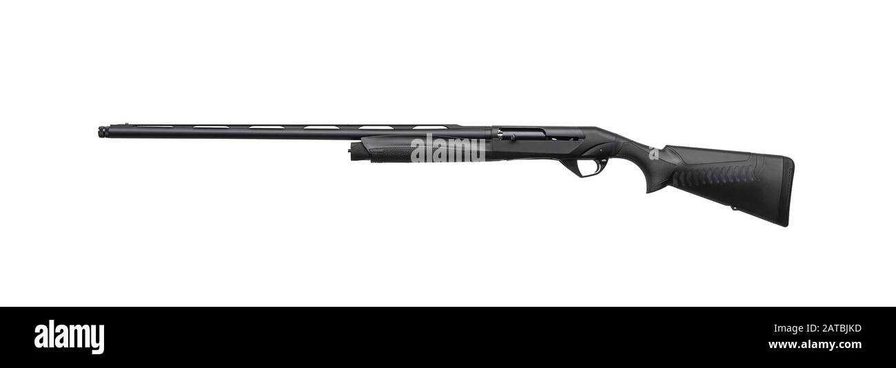 Modern semiautomatic lefthanded shotgun isolate on white background