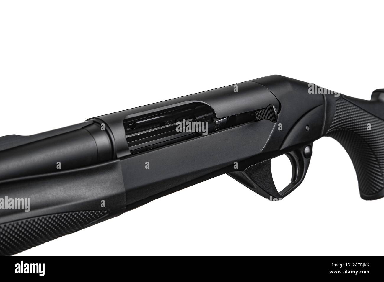 Modern semiautomatic lefthanded shotgun isolate on white background