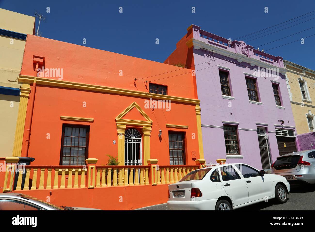 Brightly painted houses, Dorp Street, Bo Kaap, Cape Town, Table Bay