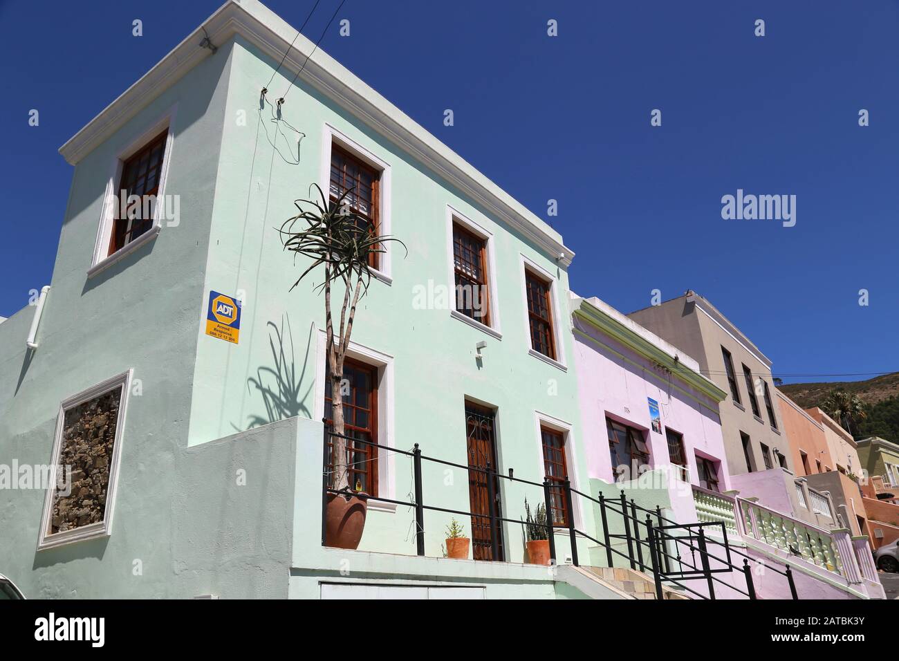 Brightly painted houses, Dorp Street, Bo Kaap, Cape Town, Table Bay