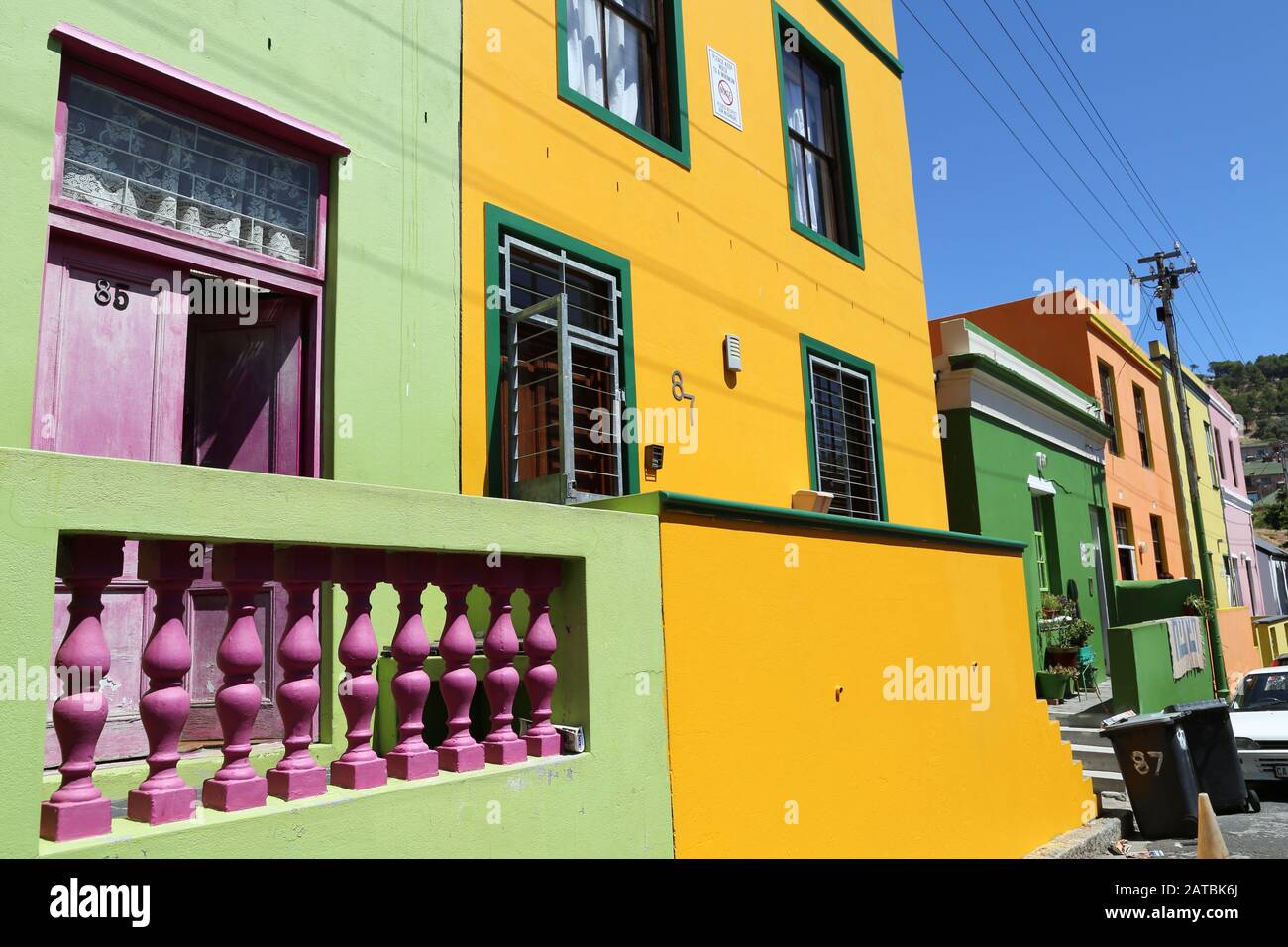 Brightly painted houses, Dorp Street, Bo Kaap, Cape Town, Table Bay