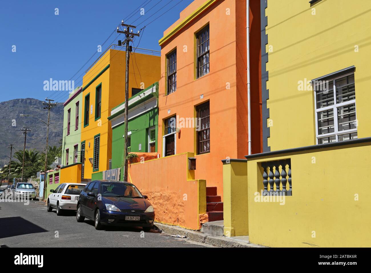 Brightly painted houses, Dorp Street, Bo Kaap, Cape Town, Table Bay